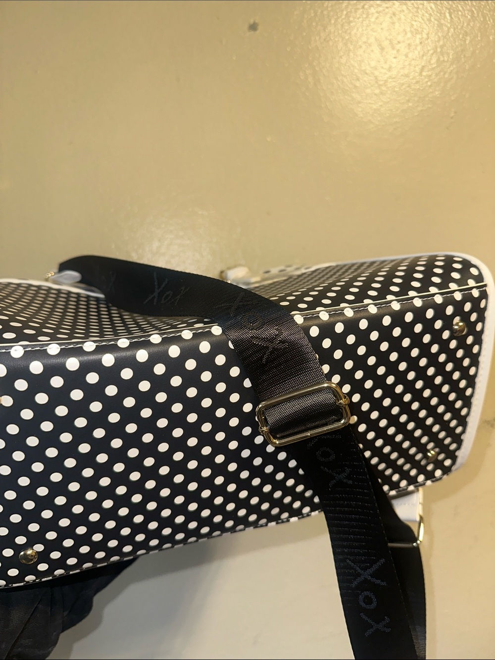 Betsy Johnson Polka Dot Black & White Satchel Tote with Gold Accents - Picture 5 of 5